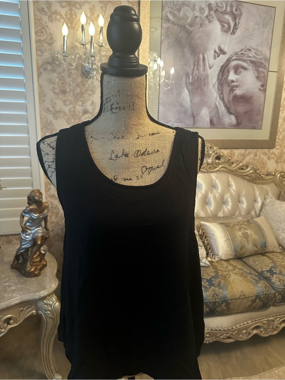 Roxy Black Women's Scoop Neck Tank Top crochet lace on back